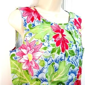 Talbots 100% Cotton Floral Lined Sleeveless Green Red Top Size 8